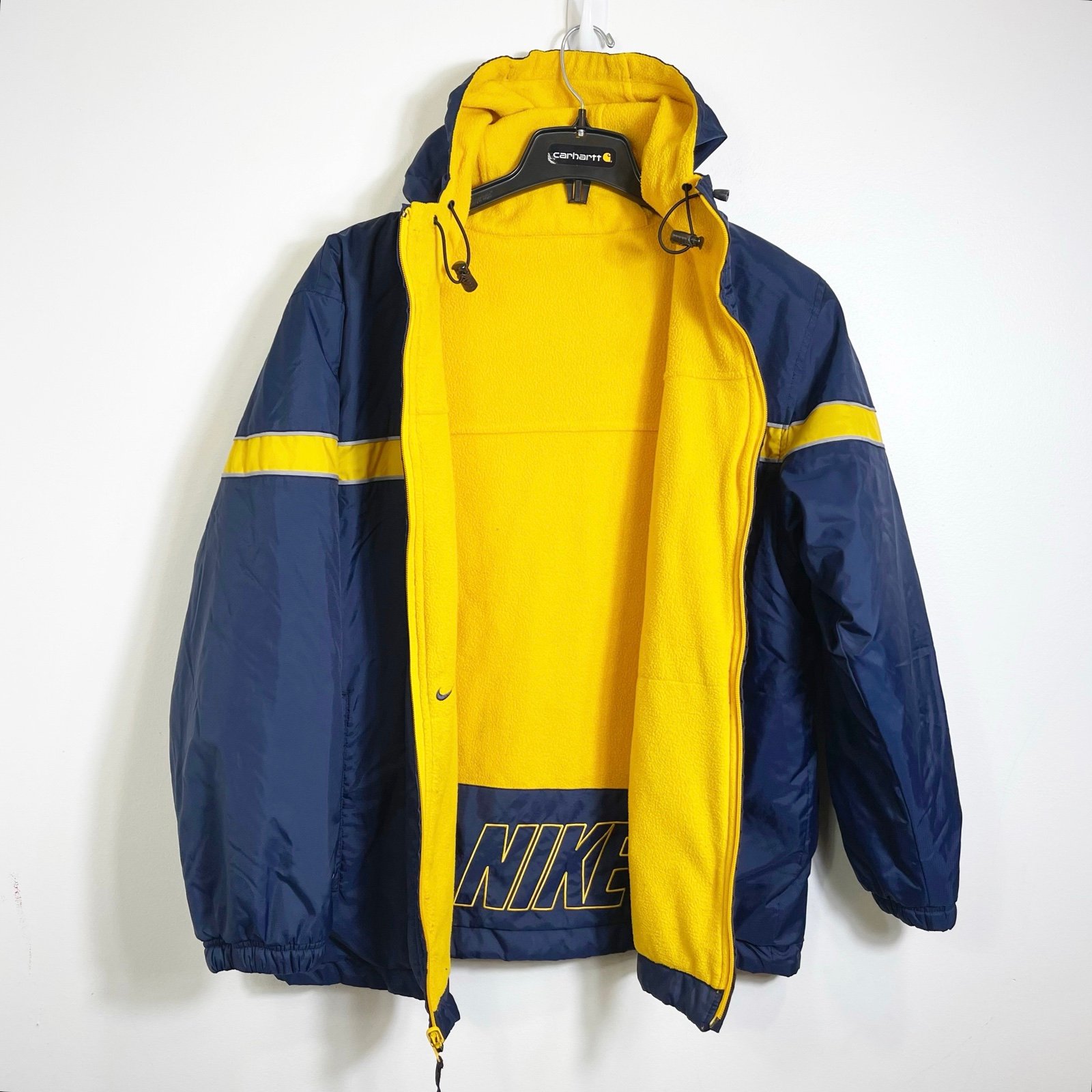 Vintage Nike Y2K 90s Reversible Fleece Lined Jacket Coat Blue Yellow Mens Small