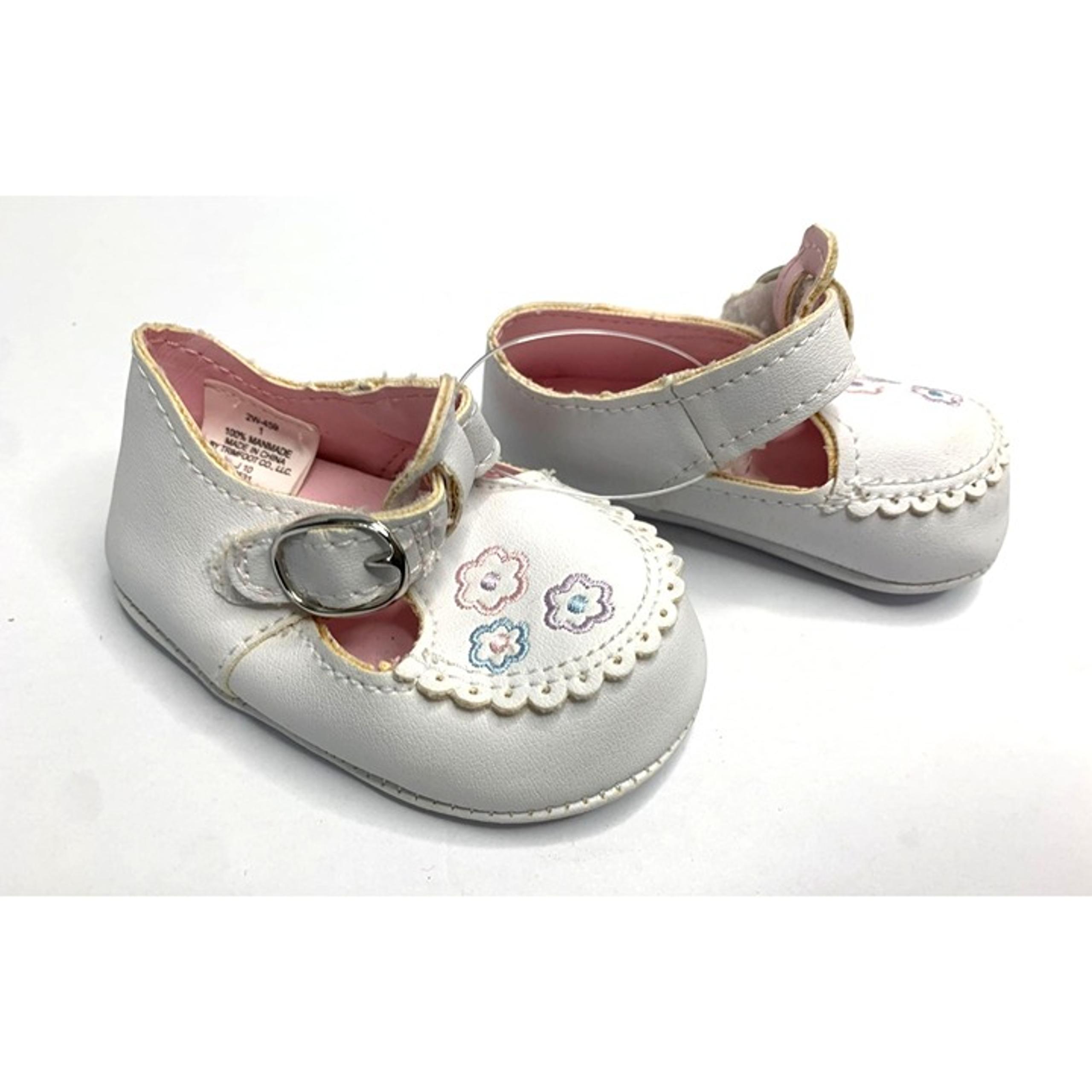 Faded Glory Girls Infant Baby Size 1 Faux Leather Shoes Mary Jane White Flat Sho