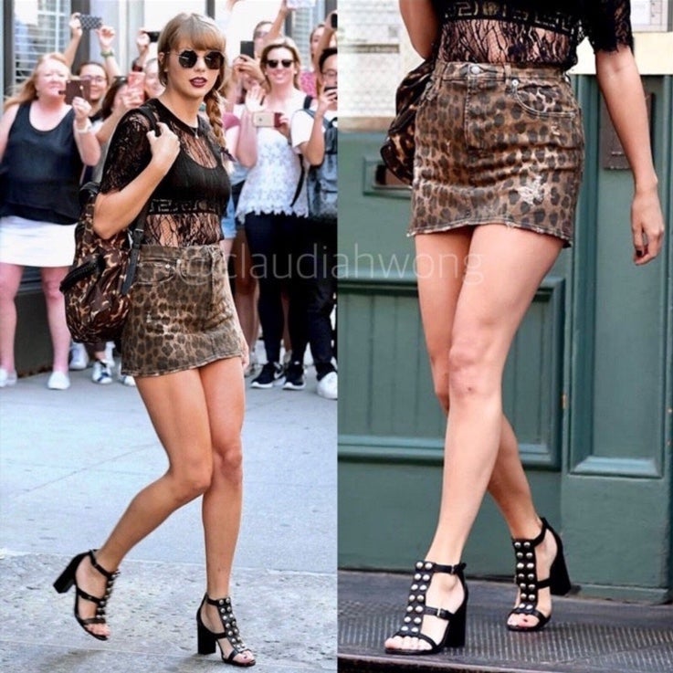 NWT R13 High Rise Distressed Leopard Print Denim Mini Skirt MSRP 365