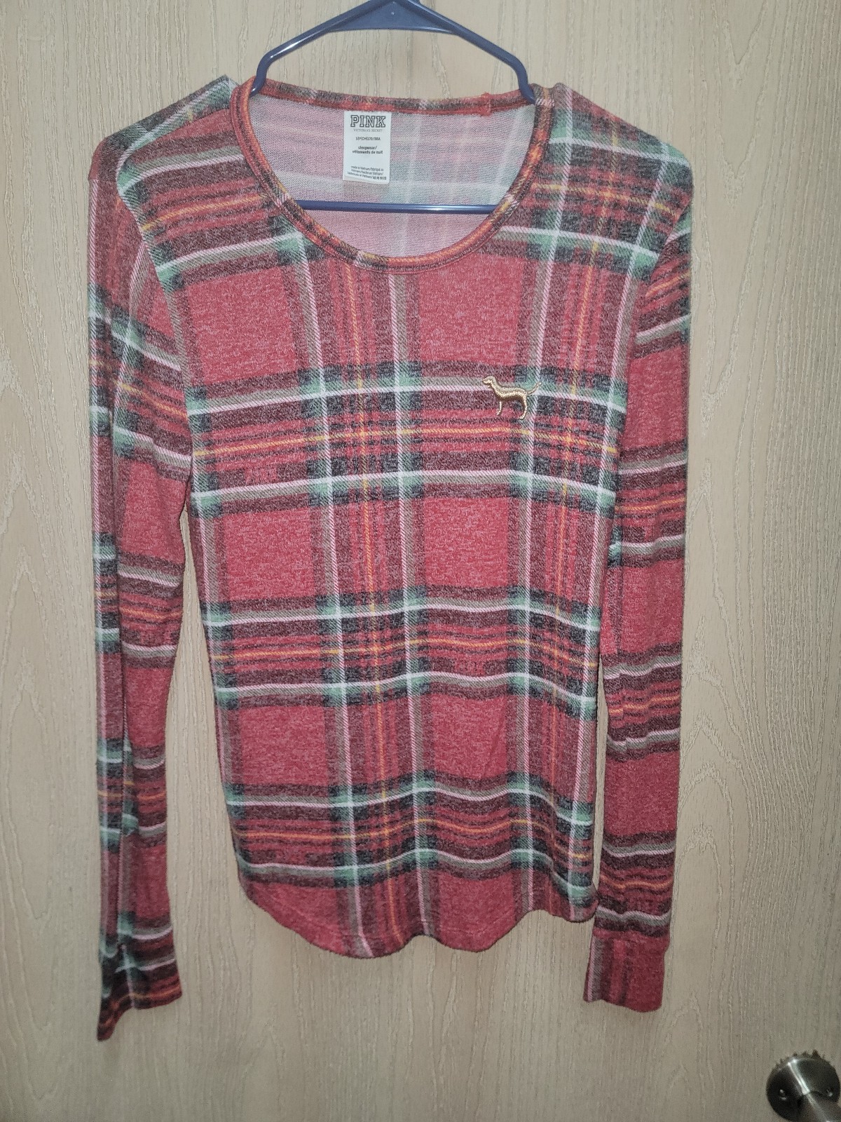 Victoria's Secret PINK Long Sleeve Super Soft Plaid Logo Sleepshirt Size Small