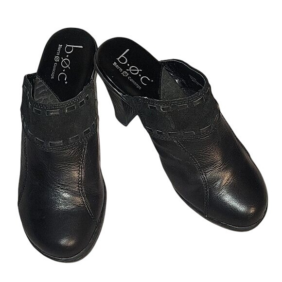 B.O.C. Black Leather Heeled Mules Size 7 bohemian chic sexy
