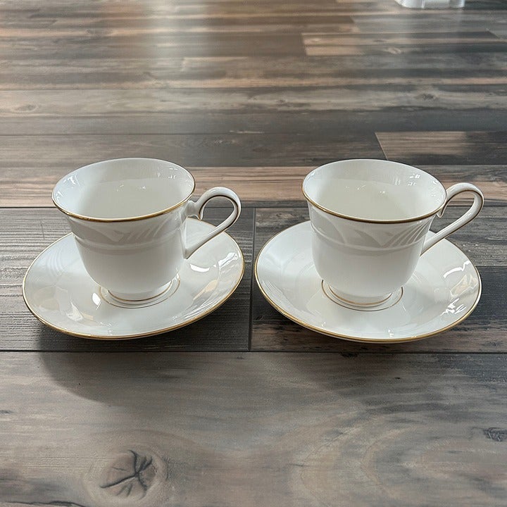 Two (2) Lenox Snowdrift Gold Footed Cups and Saucers, Vintage, Mint Condition