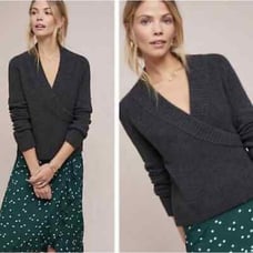 Anthropologie Ett Twa Tessa Faux Wrap V Neck Gray baby alpaca blend Sweater S