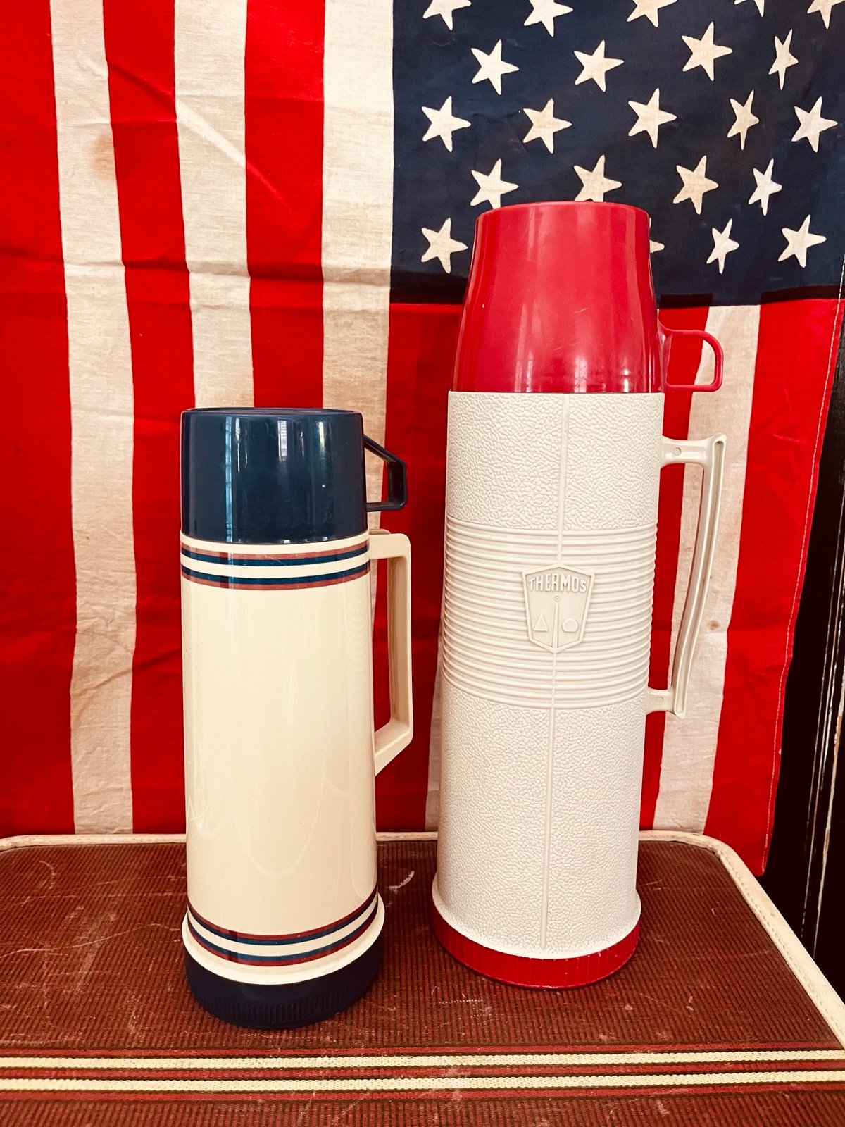 Vintage Red/White/ Blue Thermoses