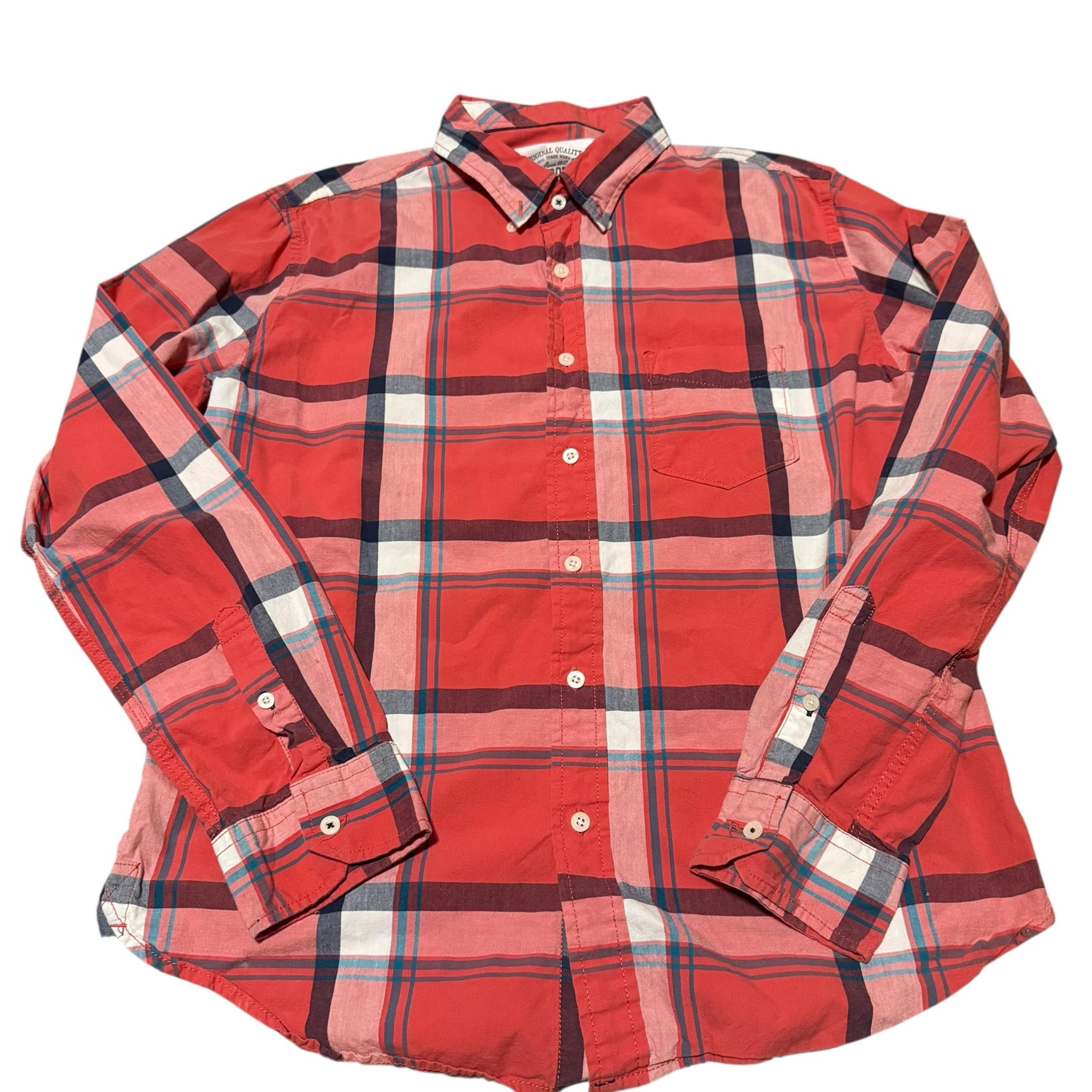 Aeropostale Mens Long Sleeve Plaid Button Down Cotton Shirt Red Blue Sz Medium