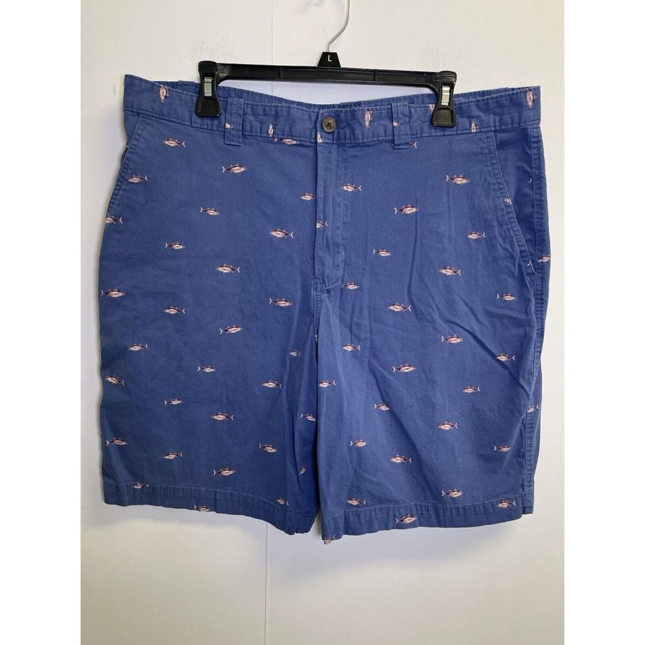 Magellan Outdoors Men's Fish Printed Chino Style Stretch Blue Shorts Size 38W
