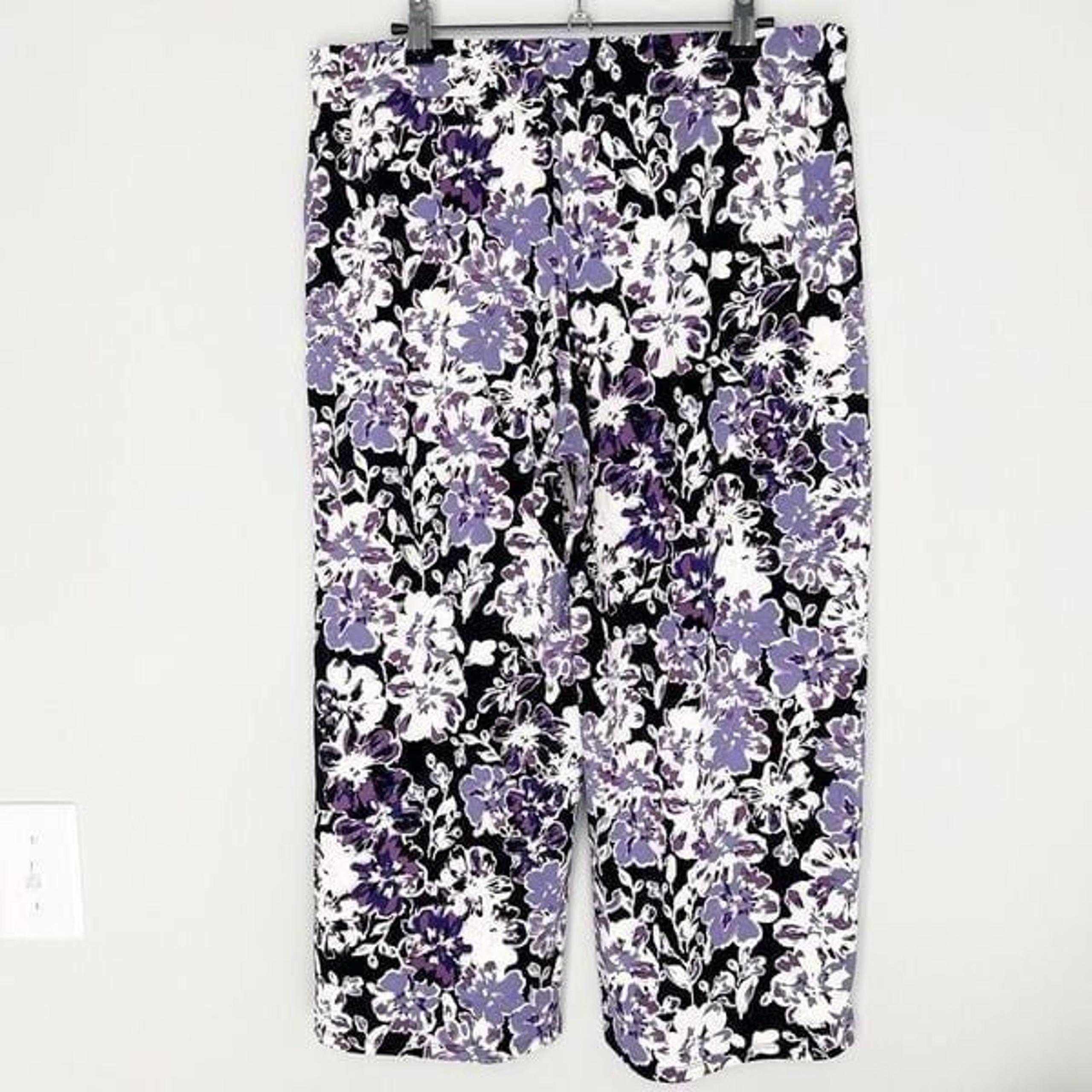 J. Jill Medium Petite Floral Cropped Wide Leg Stretch Knit Pull On Pants Spring