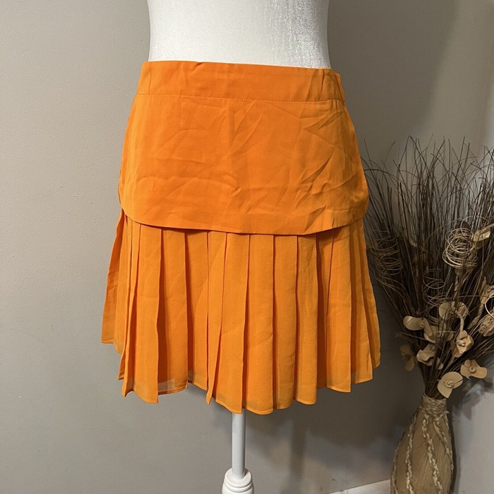 A/X Armani Exchange Pleated Mini Skirt size 2 Bright Orange Lined Side Zipper