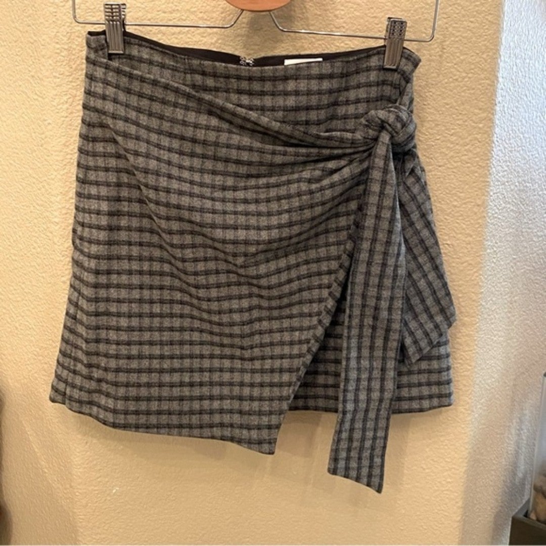 Aritzia WILFRED Women Gray Wool Cashmere Blend Pattern Faux Wrap Skirt Size 4