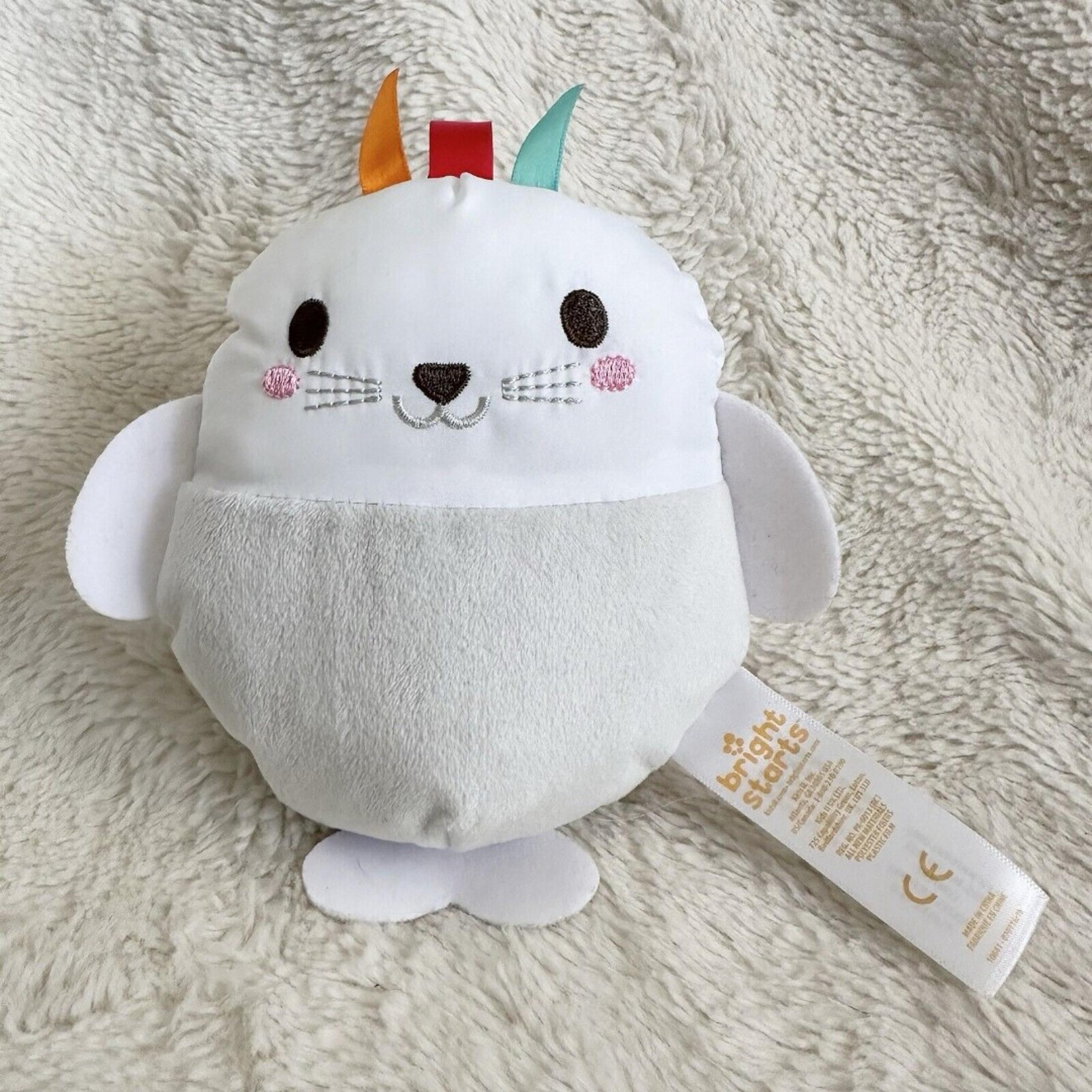 Bright Starts White Crinkly Seal 6” Plush Sensory Lovey Baby Toy