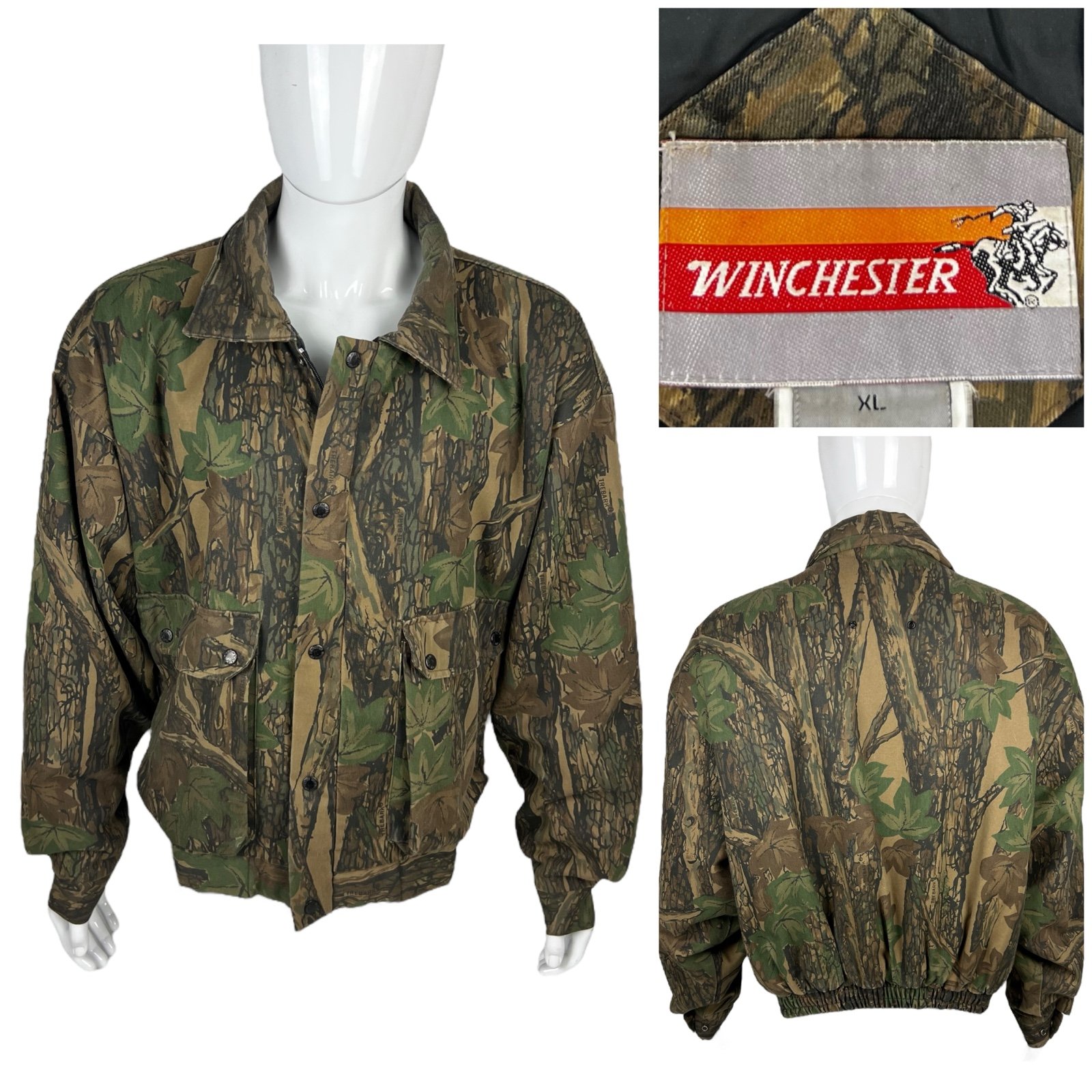 Winchester Jacket Mens XL Green Trebark Camo Hunting Vintage Cotton Hiking
