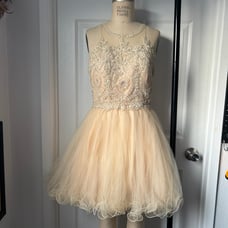 Cream and gold beaded short prom dress #glam #partydress