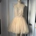 Cream and gold beaded short prom dress #glam #partydress