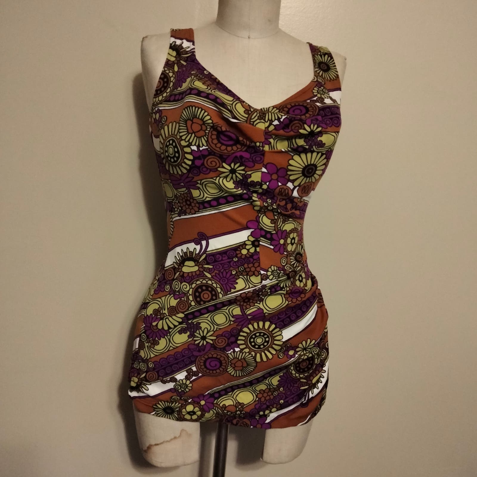 Rose Marie Reid 50's Vintage Floral Graphic Print Swimsuit Rare Plus Size 14