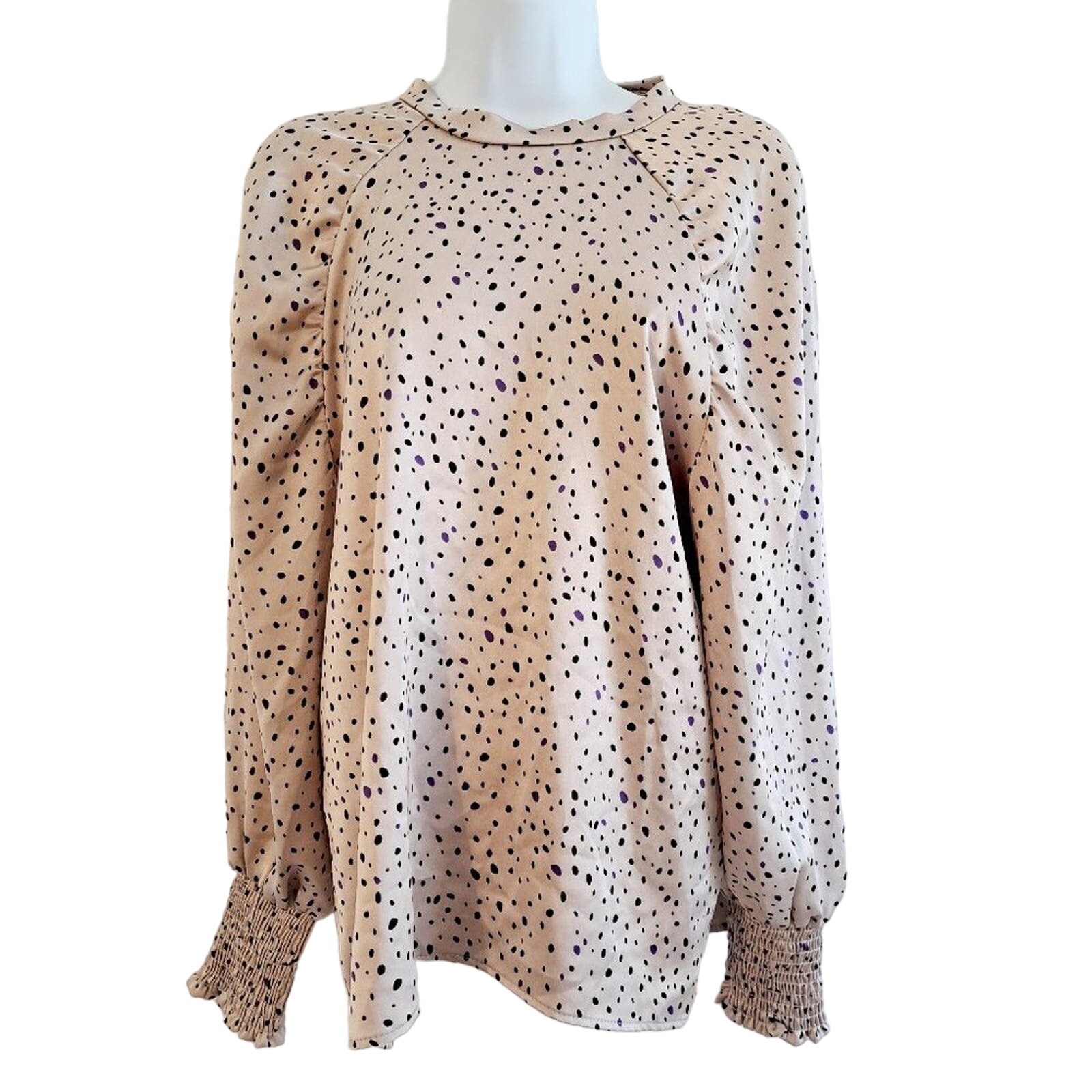 Karlie Polka Dot Puffed Sleeve Tied Neckline Top