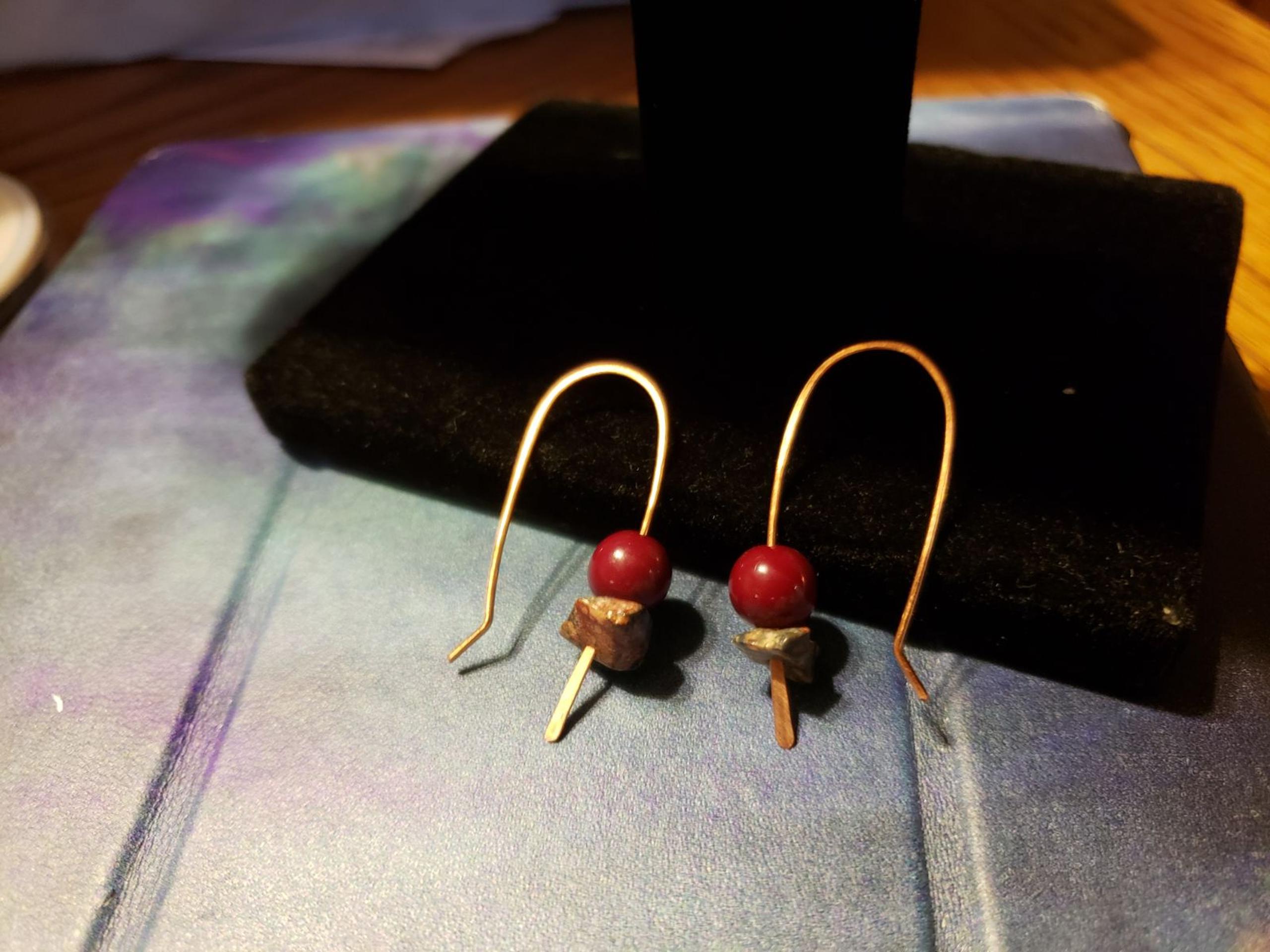 Copper and stone bead earrings