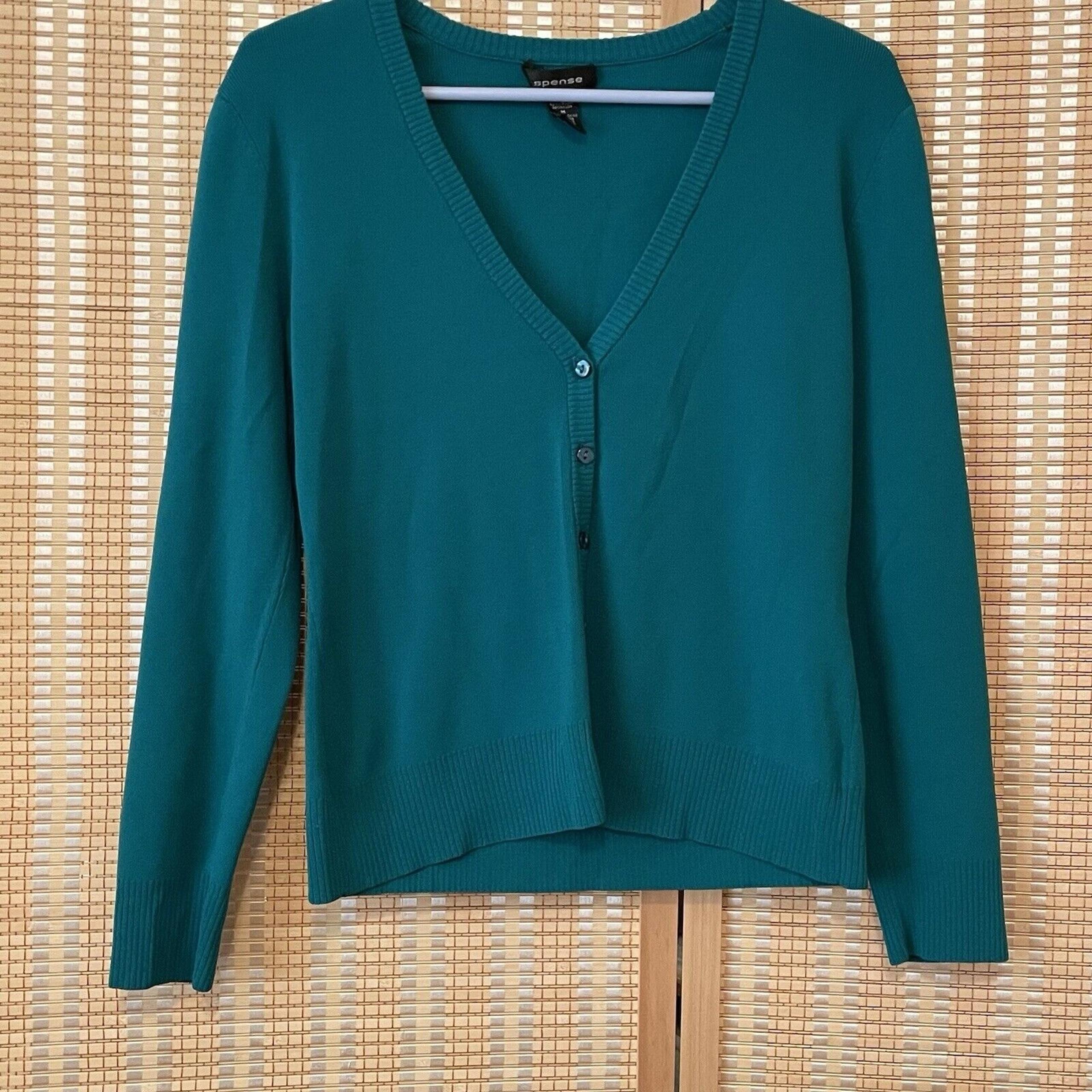 Spence Sweater Woman's Size Medium Cardigan Teal Button Up Preppy Academic