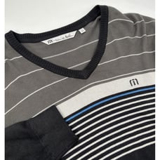 Travis Mathew Men's XXL Acrylic V-Neck Striped Black Pullover Sweater