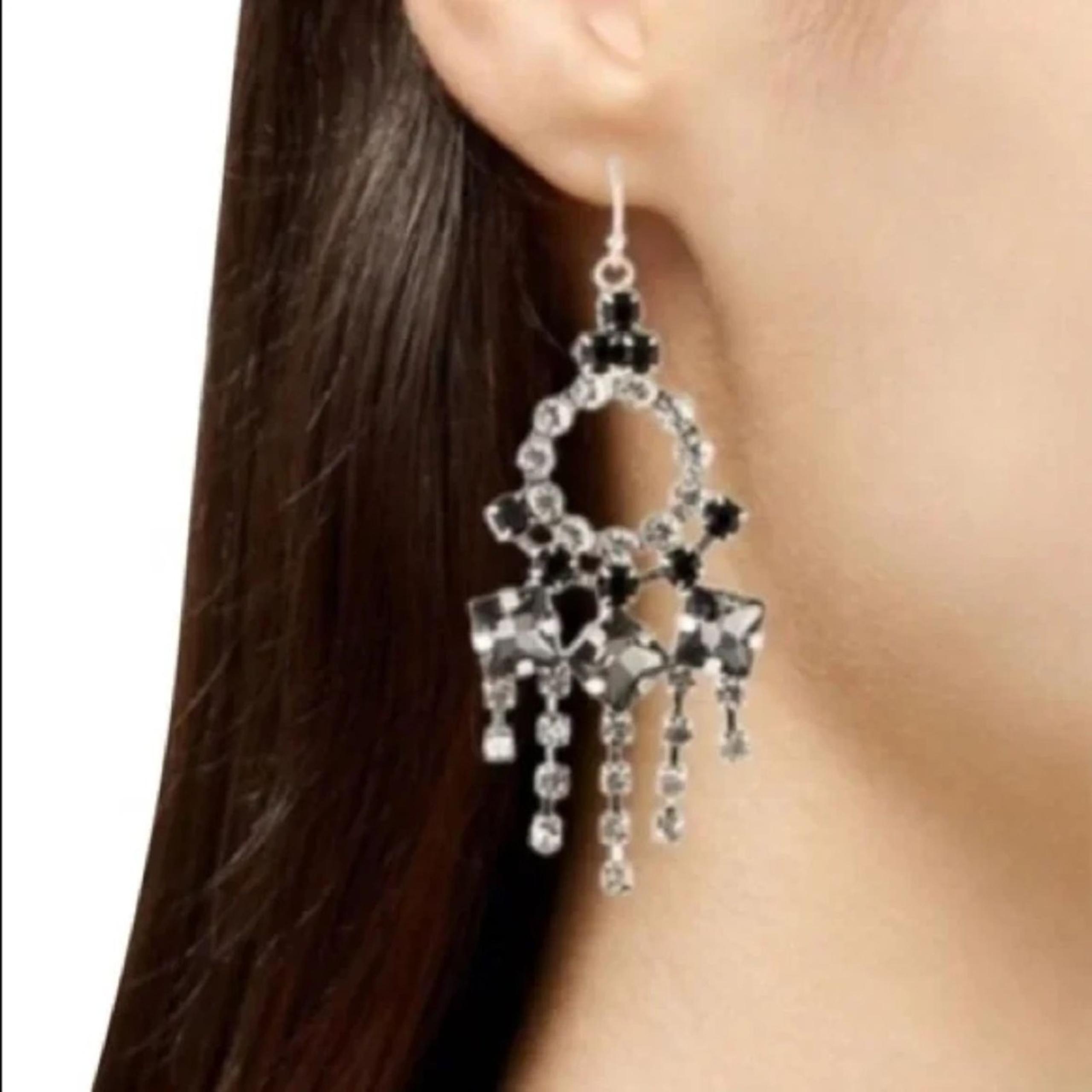 Rhinestone Chandelier Crystal Drop Earrings Black / Silver - Lulu Frost