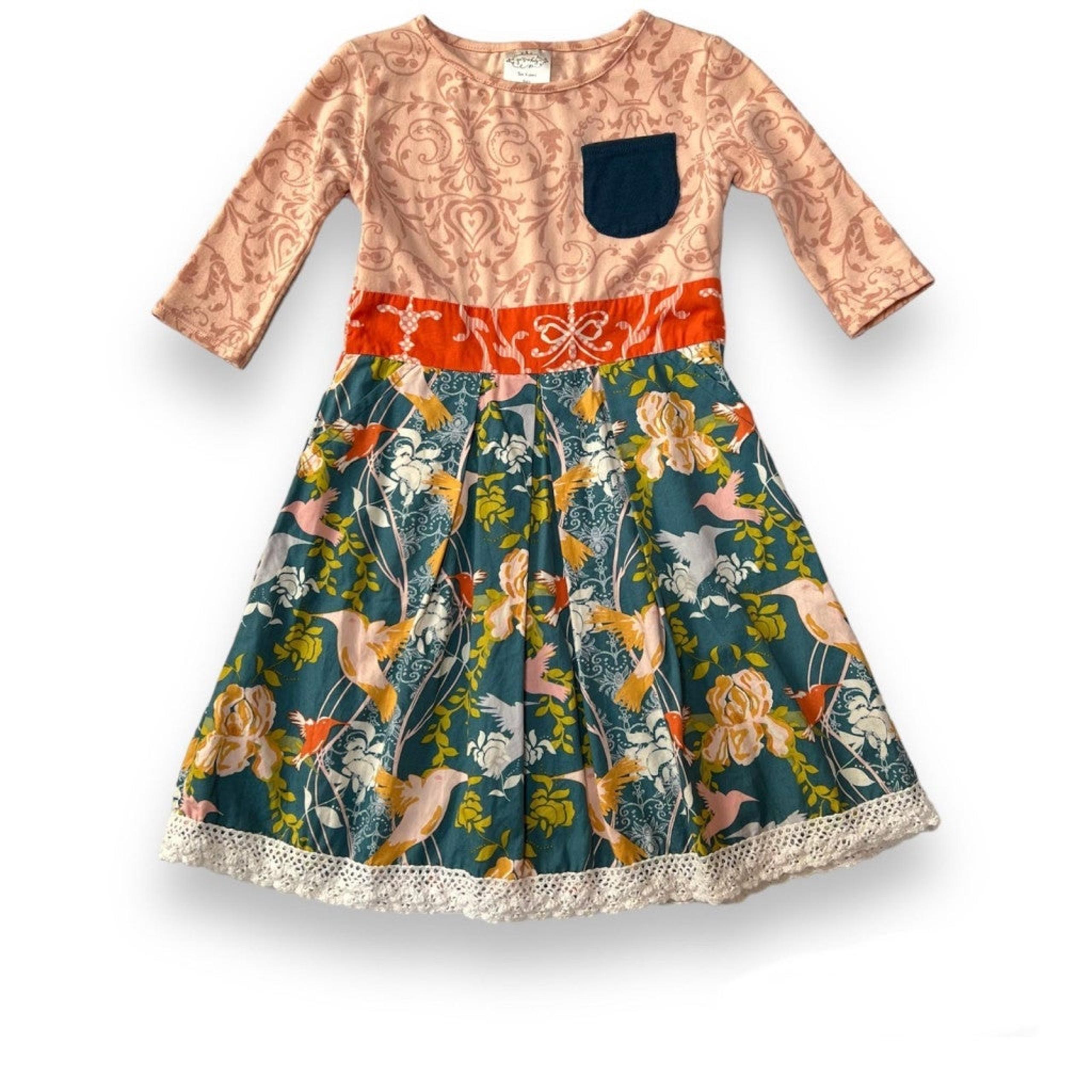 Persnickety Girls Size 4 Golden Girls Hummingbird Cassie Dress Mixed Print