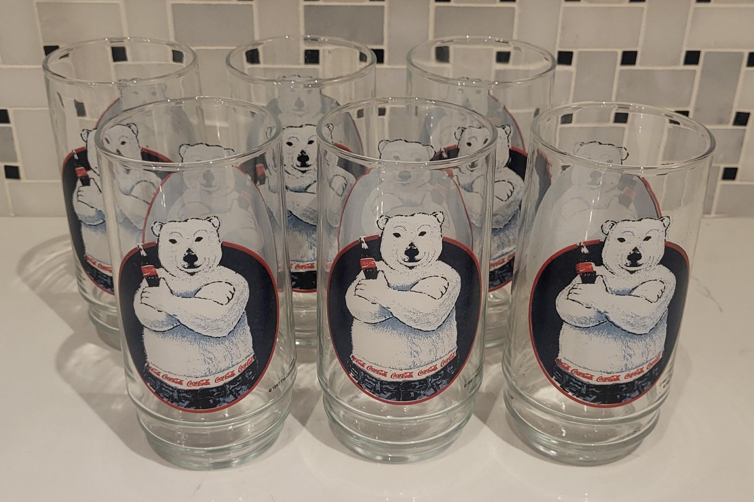 Lot Of 6 1997 Coca-Cola "Polar Bear With Attitude" Drinking Glasses 16oz