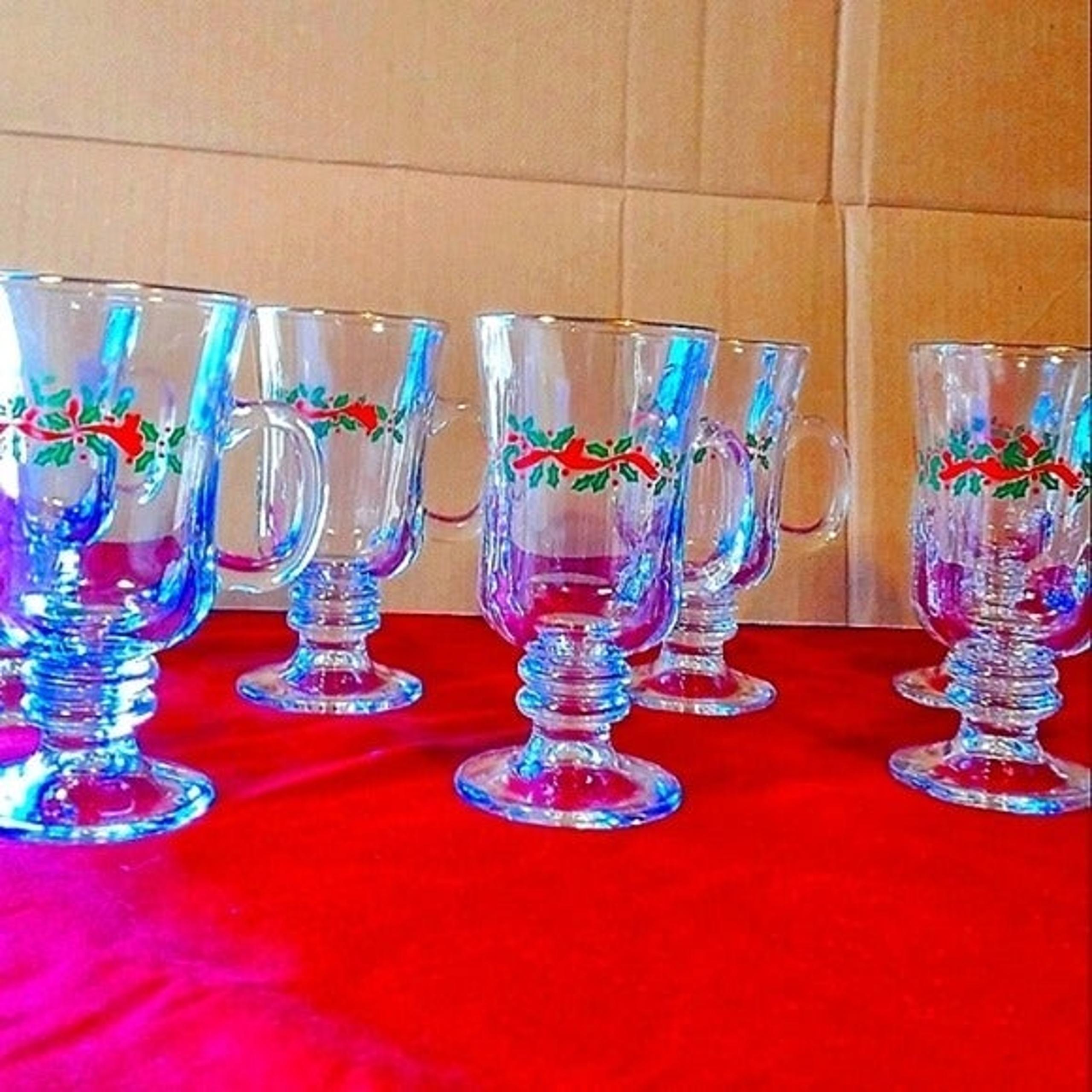 Vintage Libbey Christmas Footed Irish Coffee Mugs