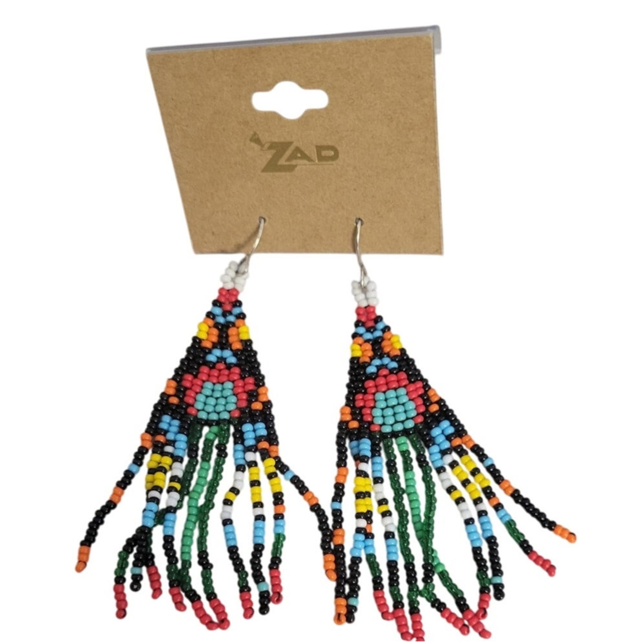 Retro Floral Woven Bead Fringe Earrings