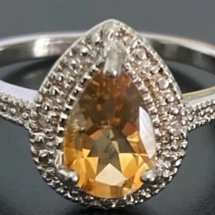 BRAZILIAN CITRINE AND DIAMONDS 925 STERLING SILVER RING SIZE 8