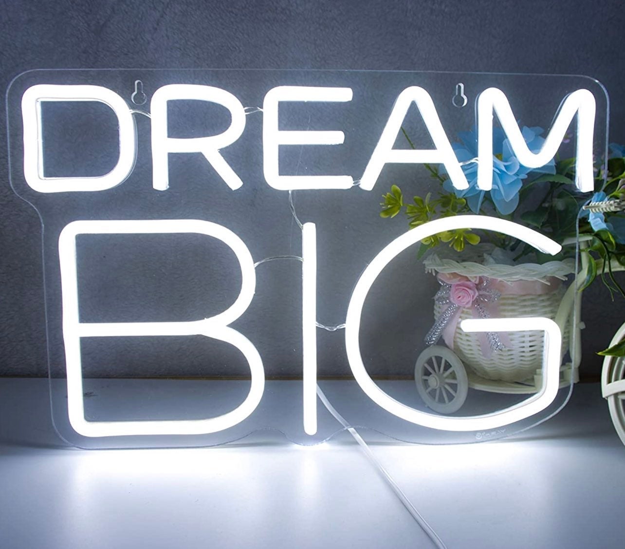 Larger Bright White “Dream BIG’ LED Night Light Wall Room Motivation Decoration