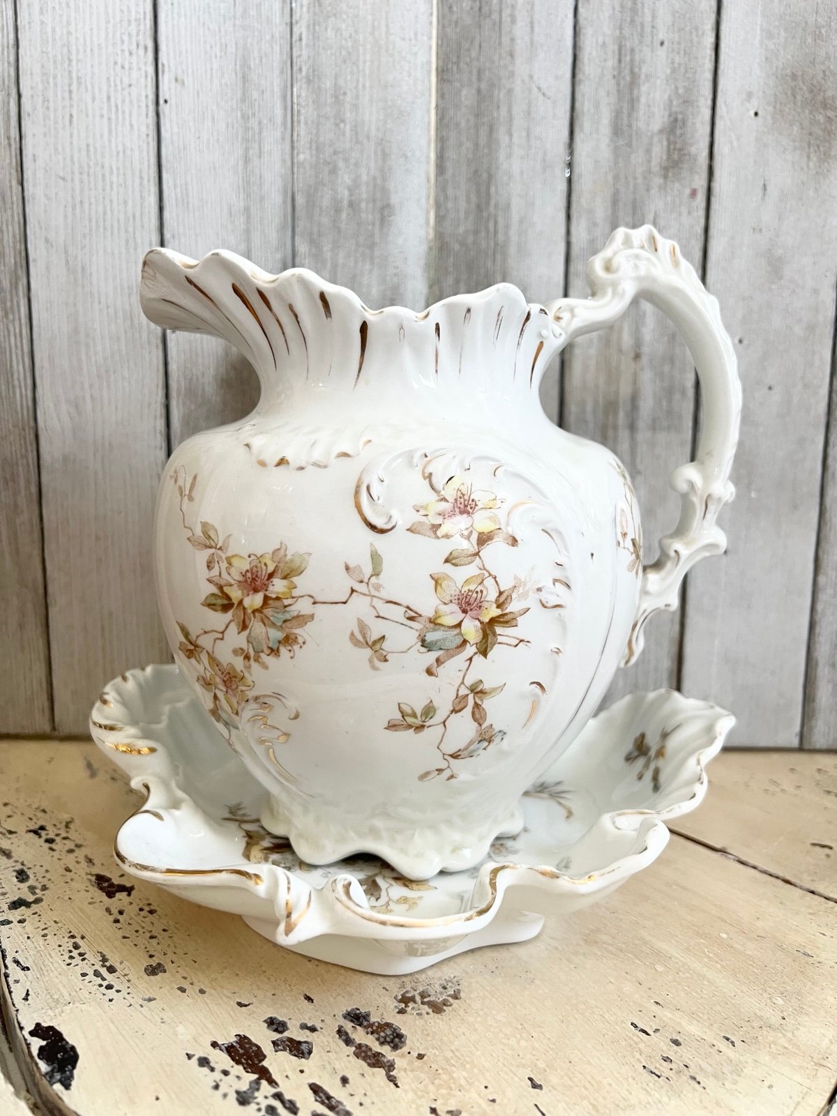 Antique Grindley & Co Semi-Porcelain Pitcher with Plate