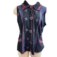 Parsley & Sage Embroidered Art To Wear Hippie Boho Lagenlook Vest Size Large