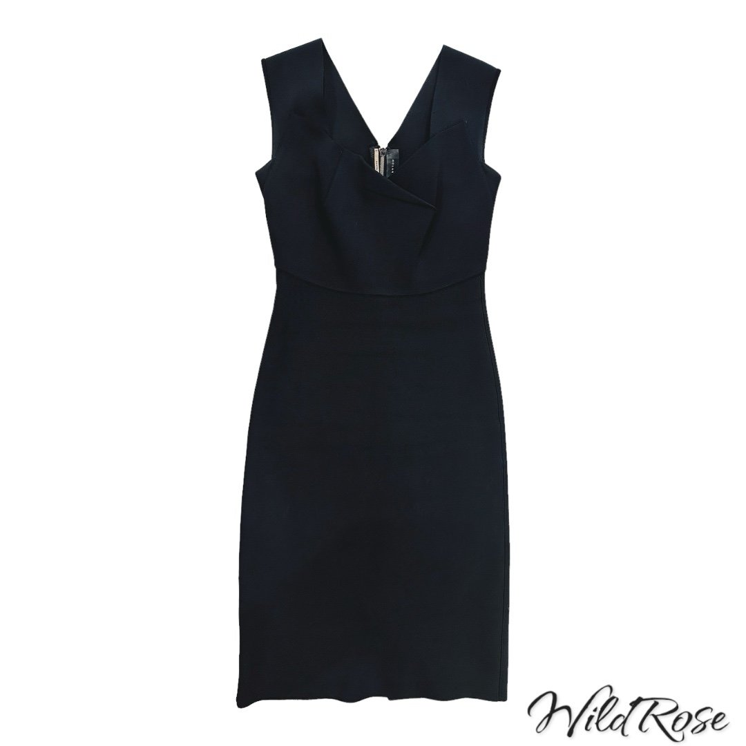 ROLAND MOURET Black Bodycon Fitted Sheath Dress SZ 8