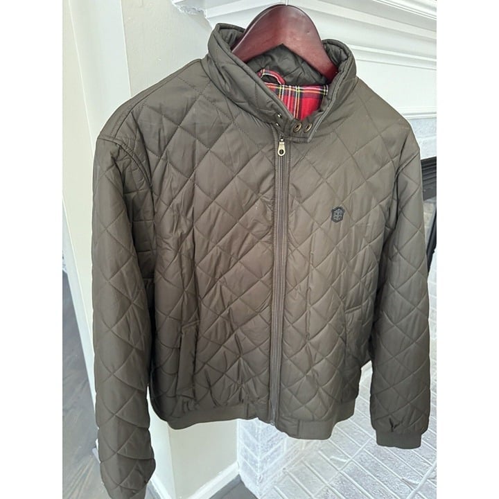 Merc London Brown Bomber Jacket Mens XLarge High Collar Zip Coat Tartan PLAID