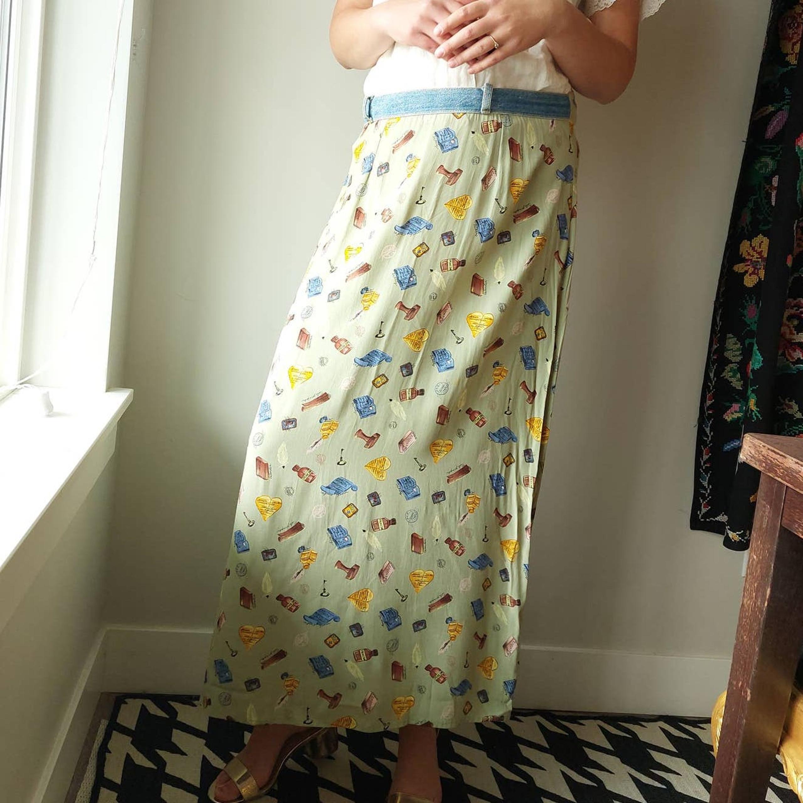 Vintage Maximalist 90s Romantic Love Letters Love Notes Novelty Print Maxi Skirt
