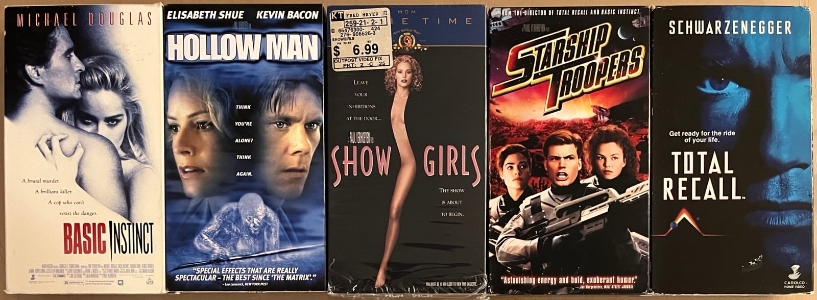 VHS Paul Verhoeven Lot (5) Showgirls (NC-17)/Starship Troopers/Hollow Man +2