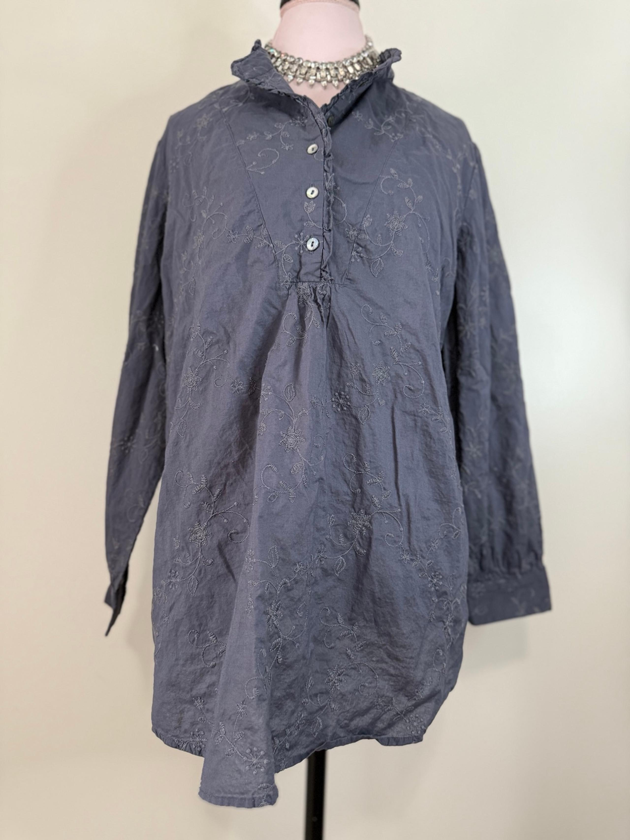 LOGO by Lori Goldstein dark Gray Button-Up embroidered Tunic Top size 1X