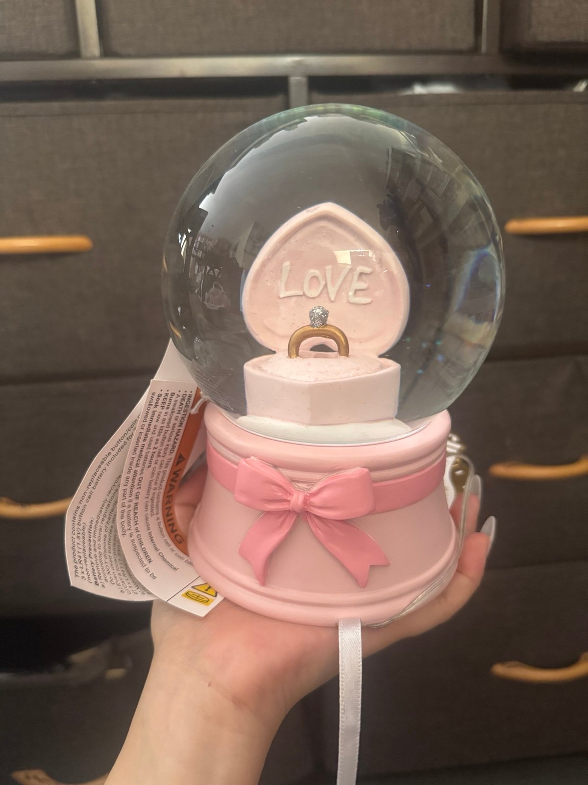 Pink bow music glass Globe ring with light proposal wedding gift