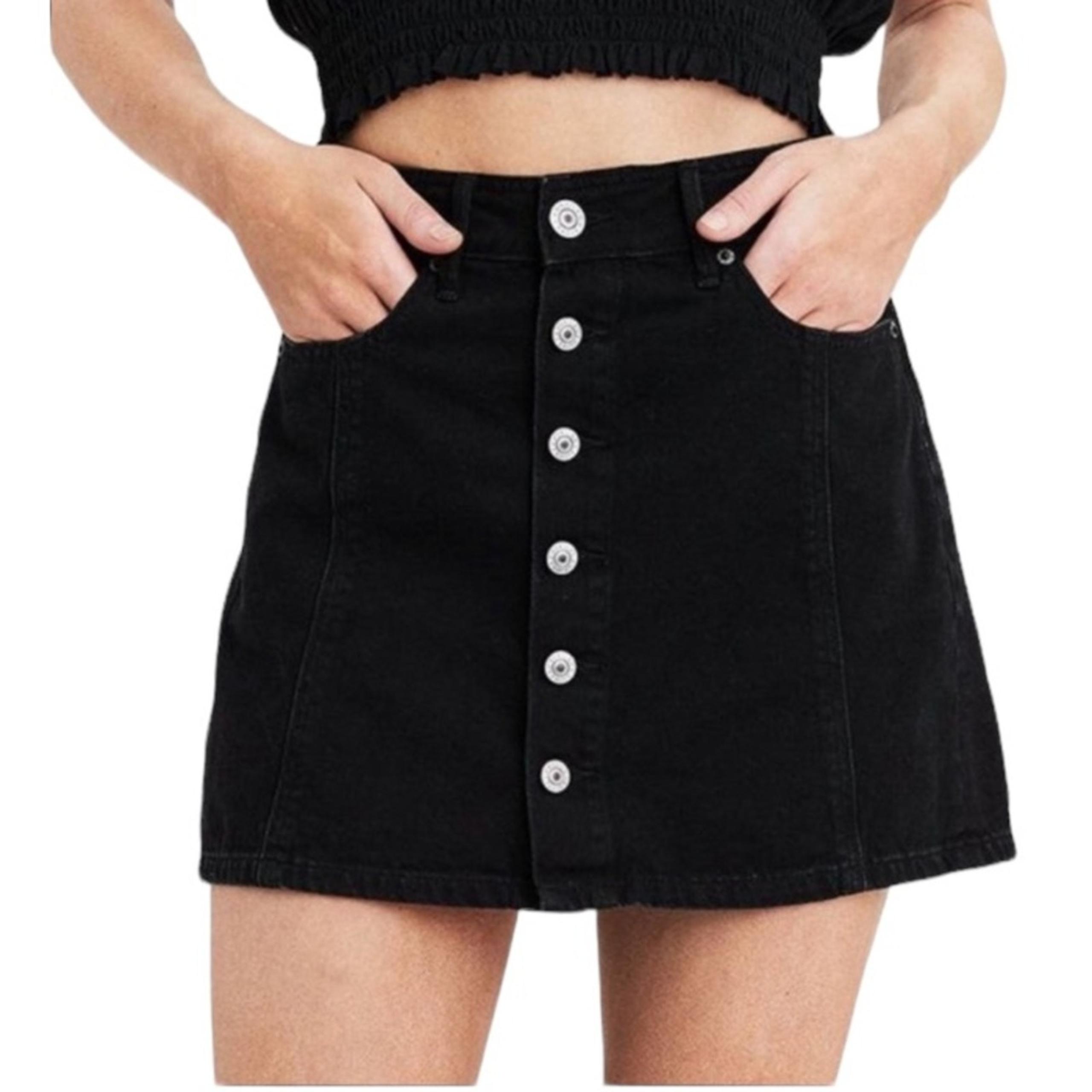American Eagle Hi-Rise A-Line Black Denim Front Button Skirt Size 4
