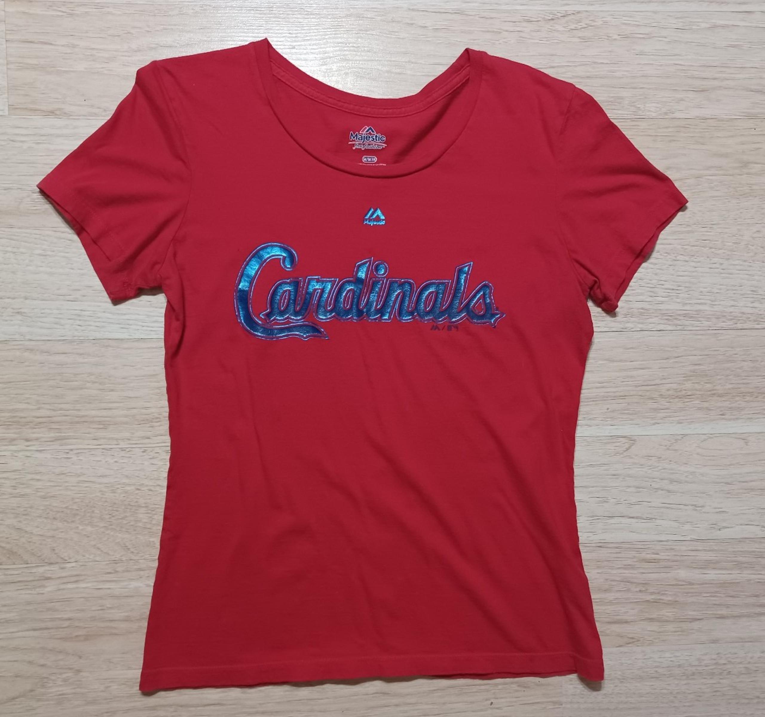 St. Louis Cardinals Solid Red T-Shirt Women's Medium Shiny Logo Majestic MLB