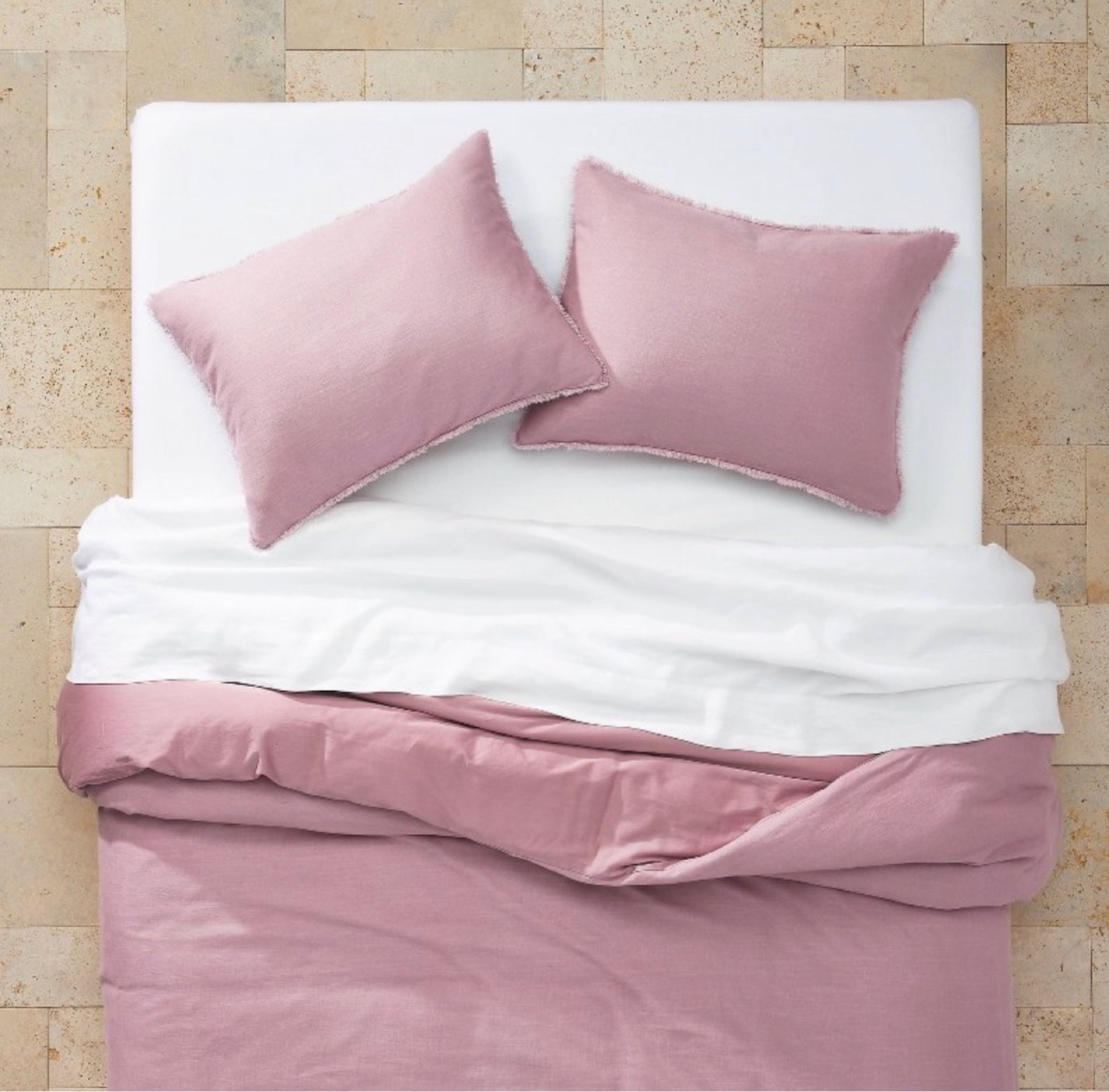 2 pc Casaluna Heavyweight Linen Blend Comforter Pillow Shams, Mauve