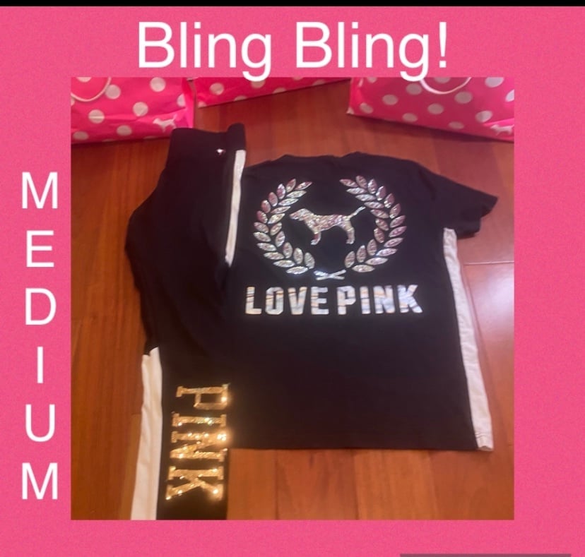 VS PINK BLING Pup Dog Tee & BLING Leggings - MEDIUM
