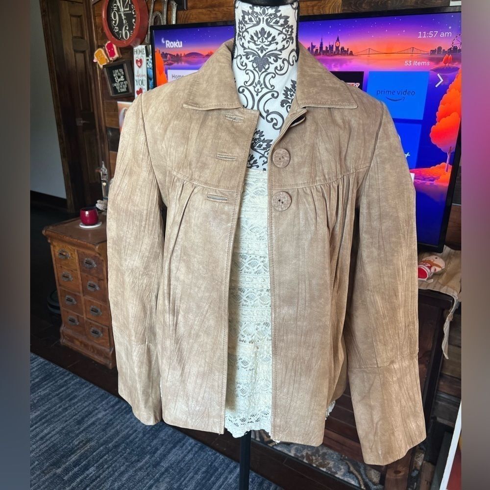 Vintage Tan Genuine leather Lined Jacket - Size S