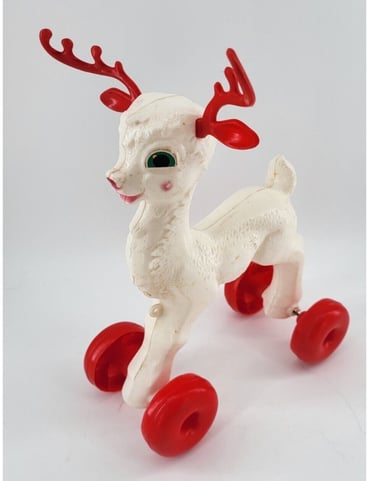 Vintage Empire White Reindeer Pull Toy Blow Mold