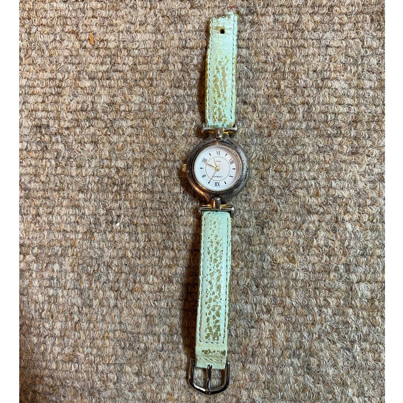 Turquoise silver watch with leather band