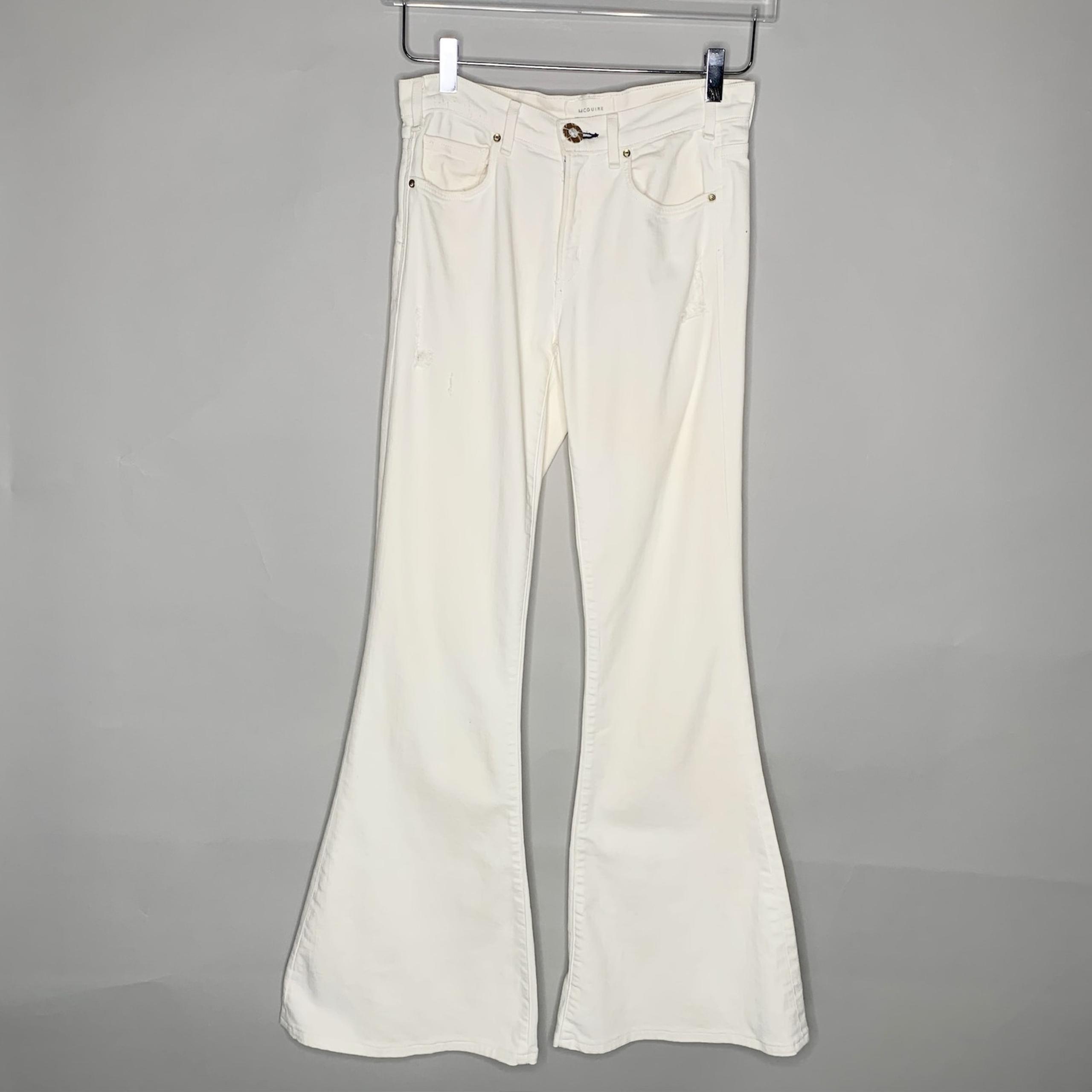 McGuire 24 Womens Majorelle Mid Rise Flare Jeans Ivory Denim *flaw