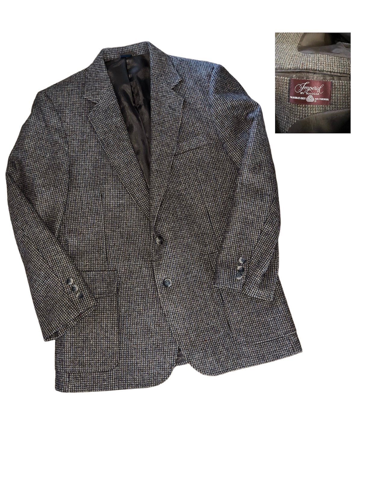 Imperial By Haggar 100% Brown Wool Tweed Jacket Vintage Size 42 Coat Blazer