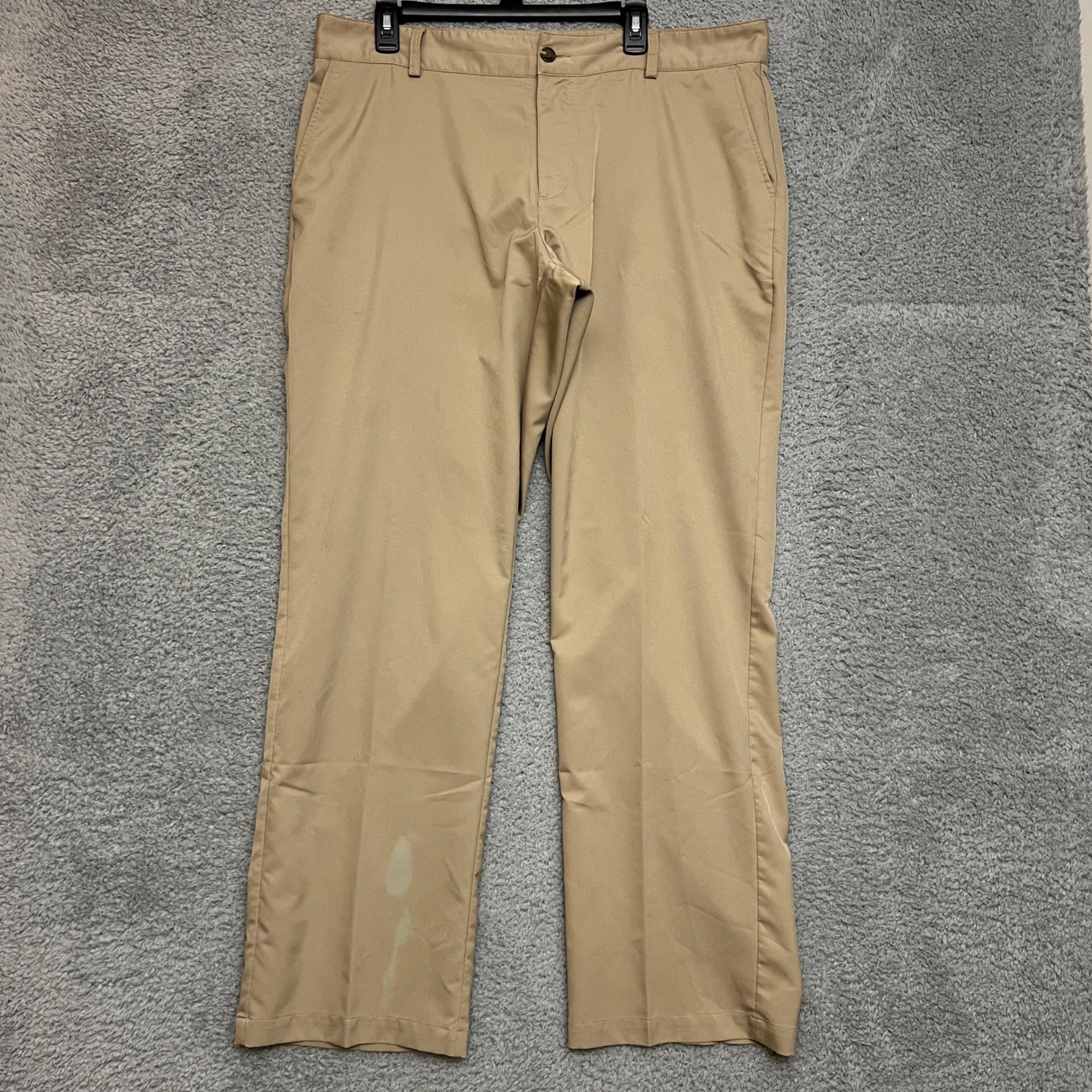 Adidas Pants Mens 38x34 Beige Golf Performance Chino ClimaLite Flat Front Khaki