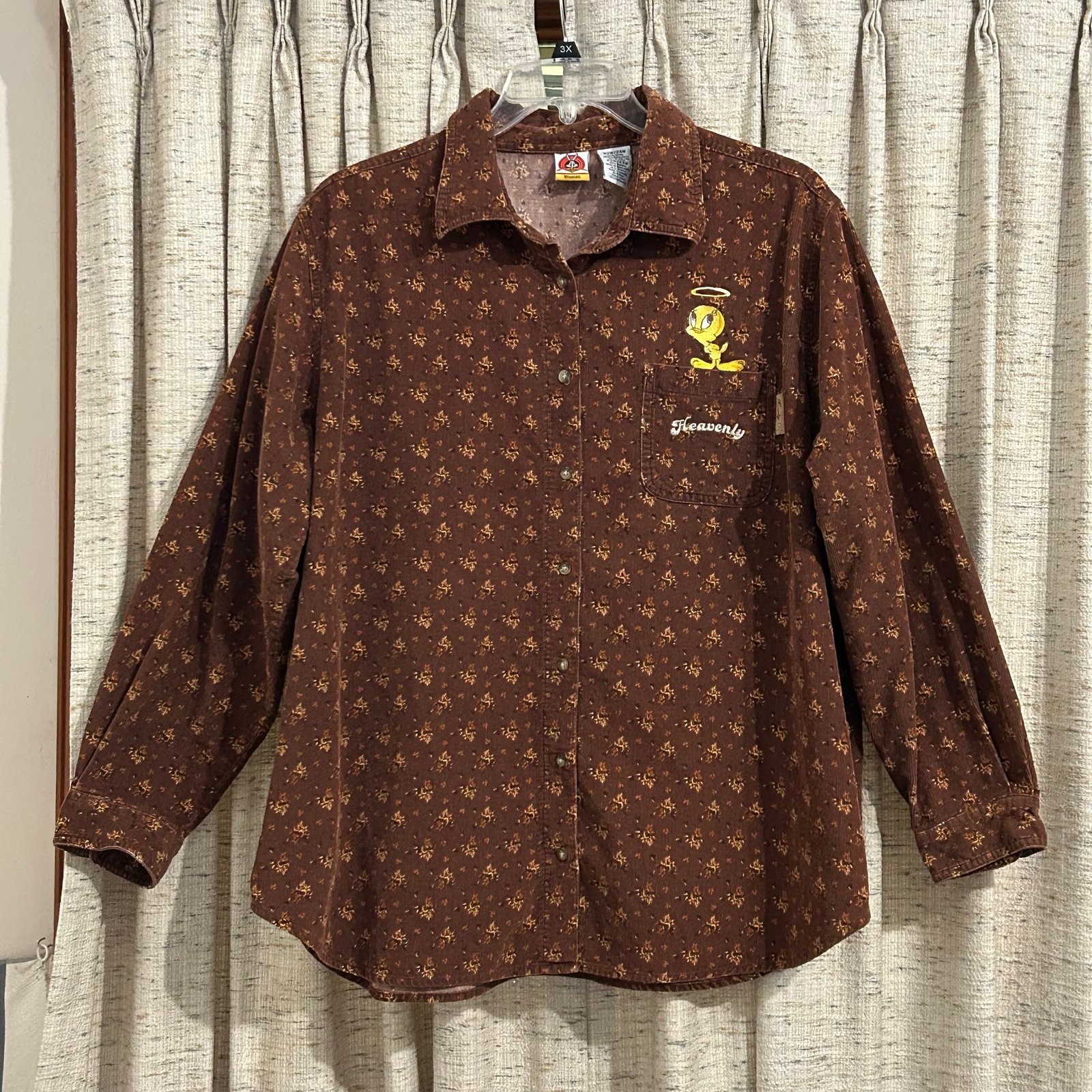 Looney Tunes Woman Tweety Bird Corduroy Shirt - 22W/24W