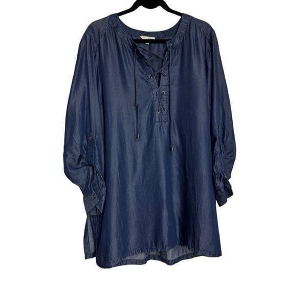 Jane and Delancey by Anthropologie Top Womens Size 1X Blue Blouse Long Sleeves