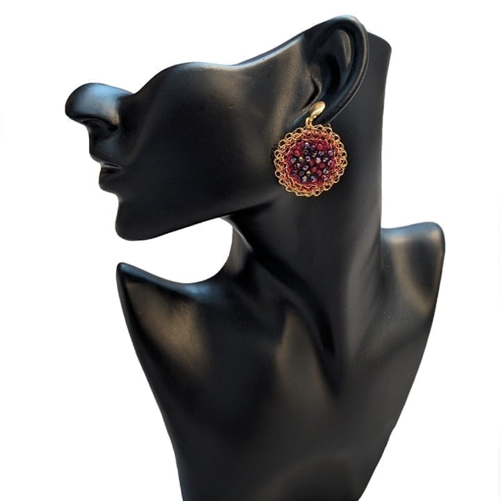 Sunny vibes gold/red jewelry Peruvian crochet plated threads handmade earrings